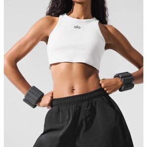 LIKE NEW-ALO Aspire Top White/Black Ribbed Tank-Cropped Size Small